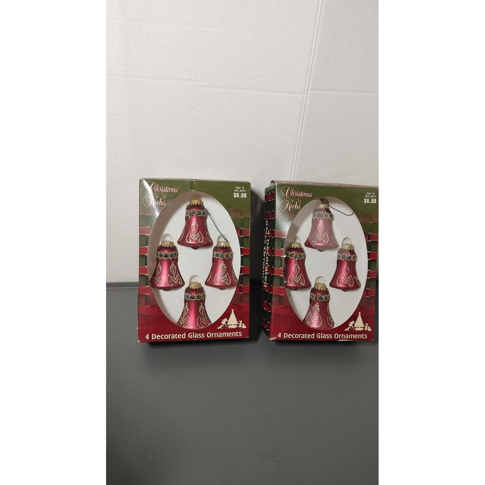 Christmas by Krebs Glass Bell Ornaments 8pc Pink Magenta New Jeweled Glitter